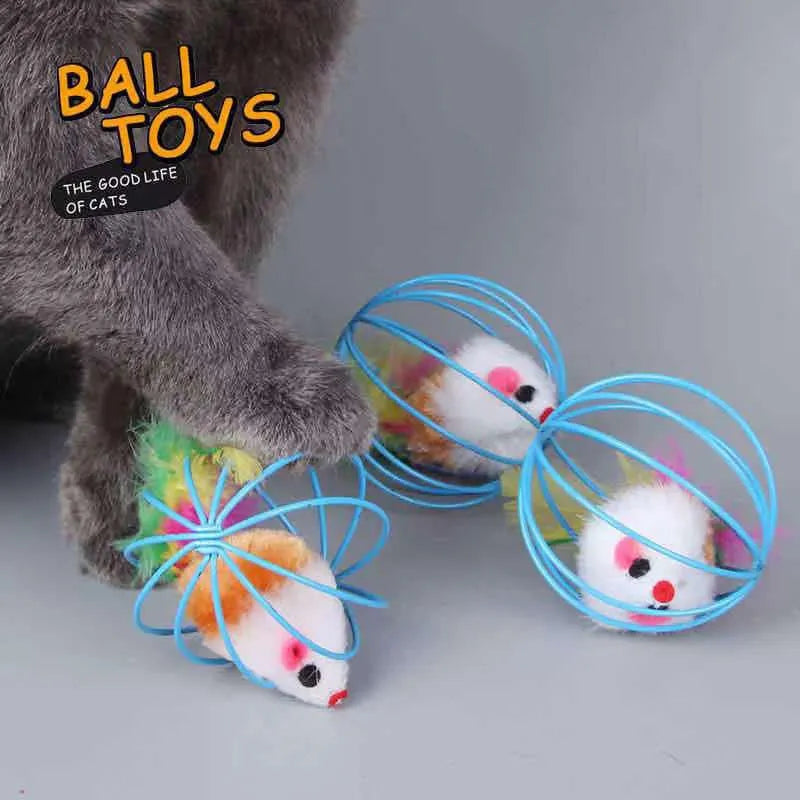 Brinquedo de Gaiola com Rato Colorido para Gatos - Patinha Feliz®