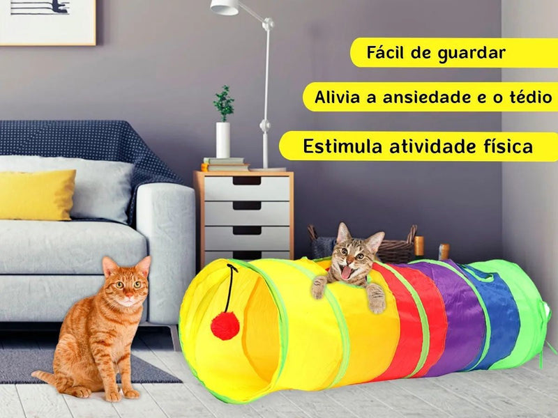 Túnel Dobrável para Gatos em Nylon – Patinha Feliz®