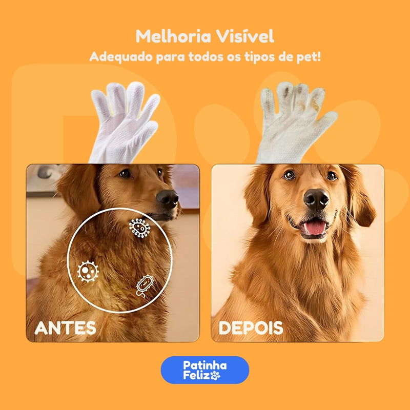 Luva Umedecida Banho Seco para Cães e Gatos - 10 LUVAS POR PACOTE