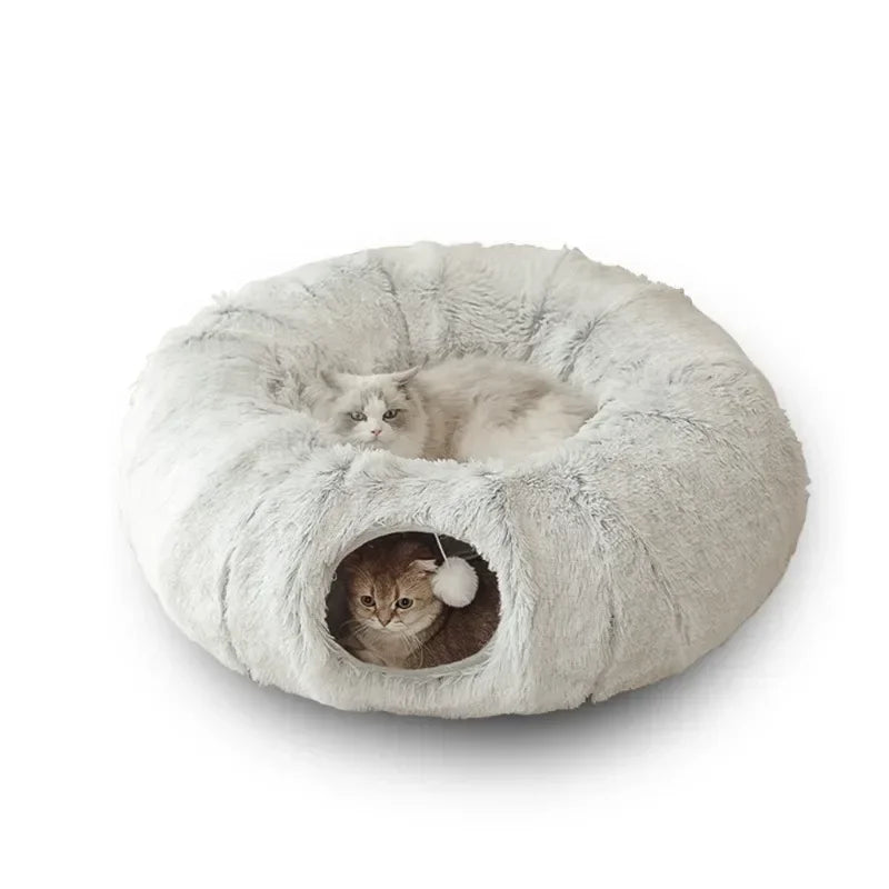 Cama de Pelúcia com Túnel para Gatos - Patinha Feliz®