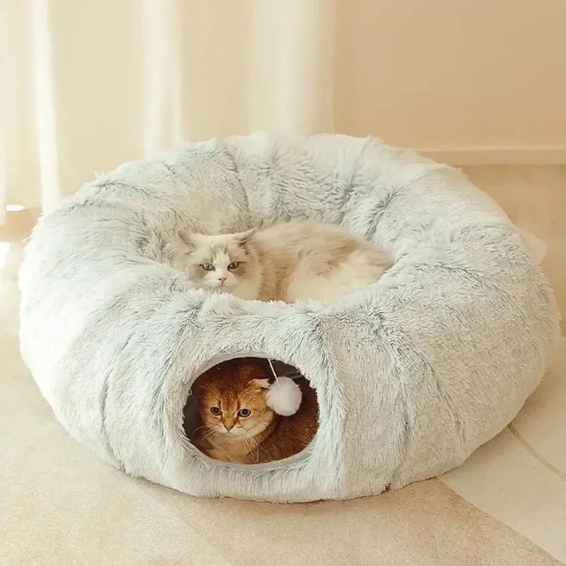 Cama de Pelúcia com Túnel para Gatos - Patinha Feliz®