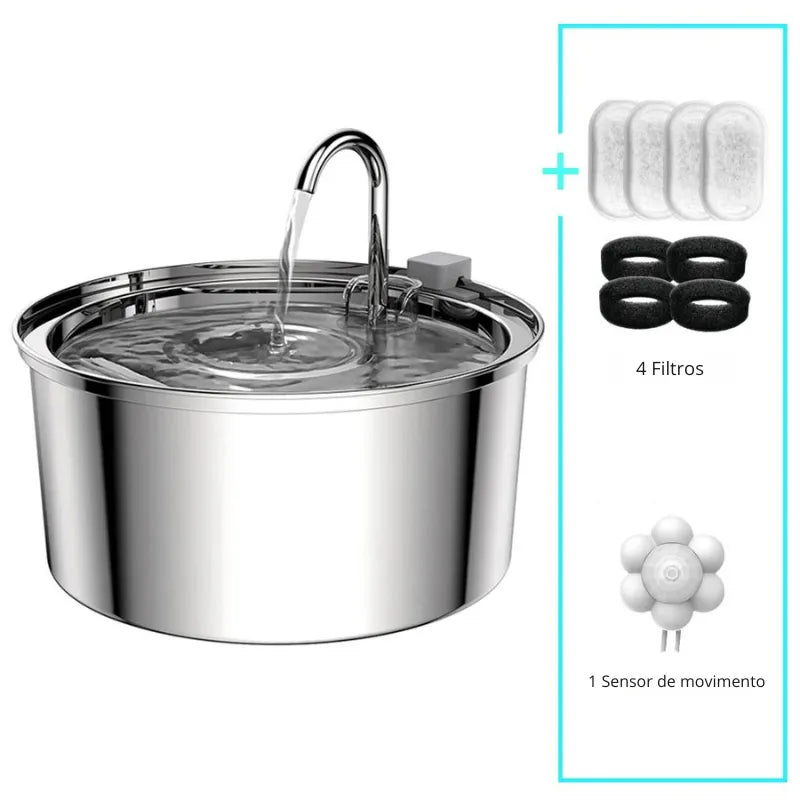 Fonte de Água Inteligente em Aço Inox para Gatos - Patinha Feliz®