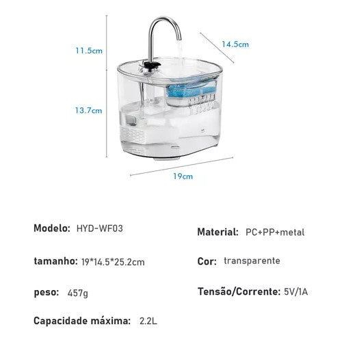 Fonte Bebedouro Moderno Elétrico 2.5L - Patinha Feliz®