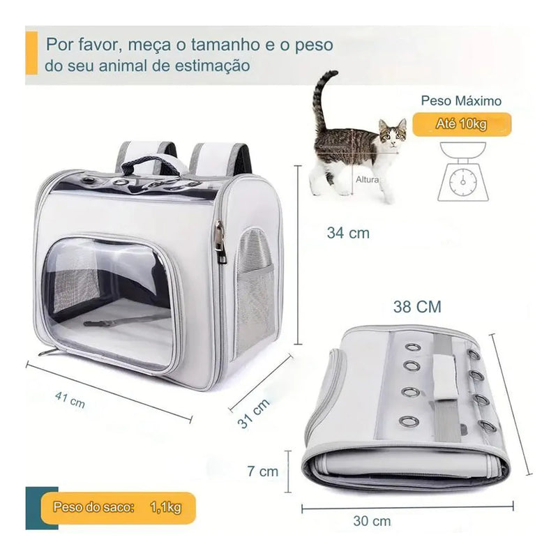Mochila Luxo para Transporte de Gatos - Patinha Feliz®