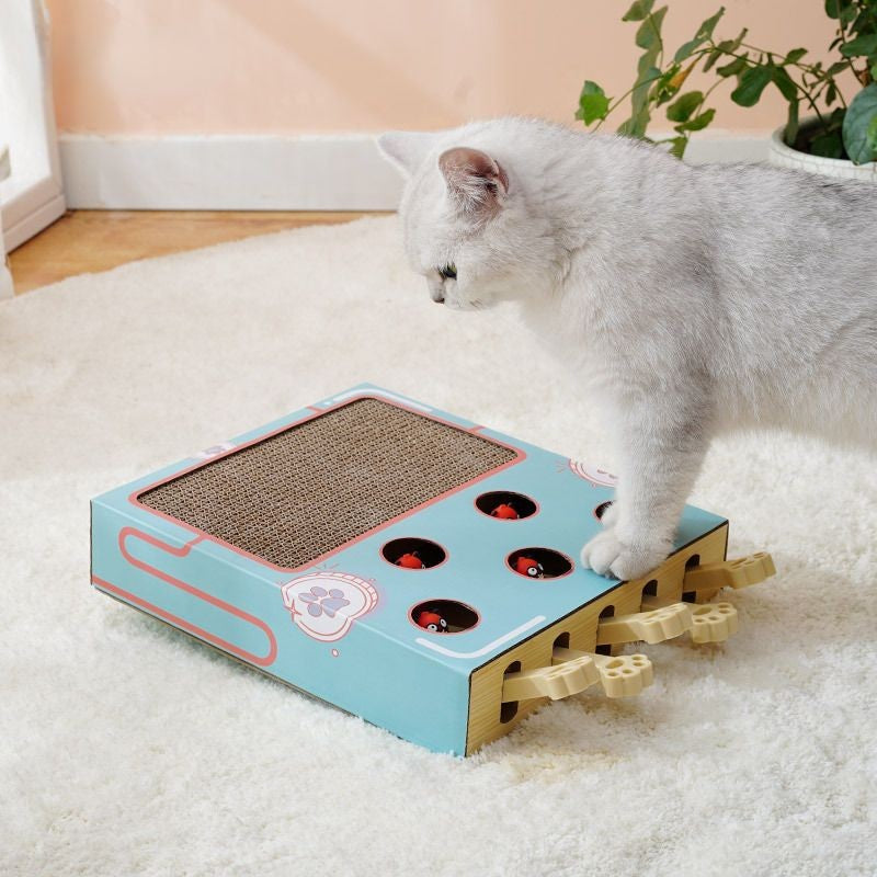 Brinquedo Interativo de Madeira com Placa para Arranhar e Descanso para Gatos - Patinha Feliz®