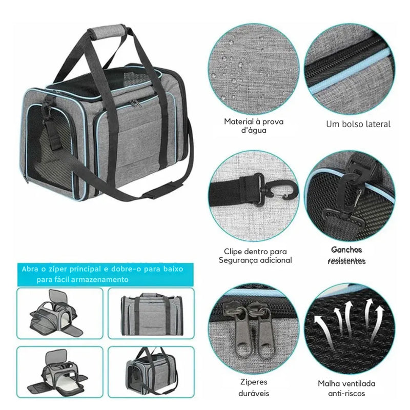 Bolsa de Transporte Dobrável para Gatos - Patinha Feliz®