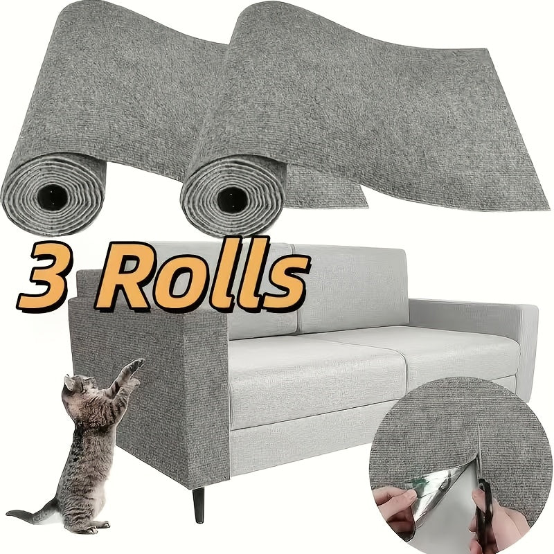 Kit 3 Rolos de Arranhador para Gatos Autoadesivo e Espesso 5999 x 300 cm Tapete Antiarranhes Pelcula Protetora Recortvel para Mveis Sof Porta Parede e rvore de Gato