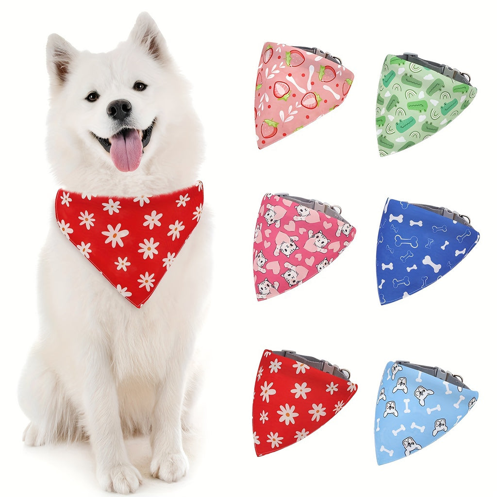Bandana para Ces com Estampa de Desenho Animado e Coleira  Leno de Polister Verstil para Uso Interno e Externo