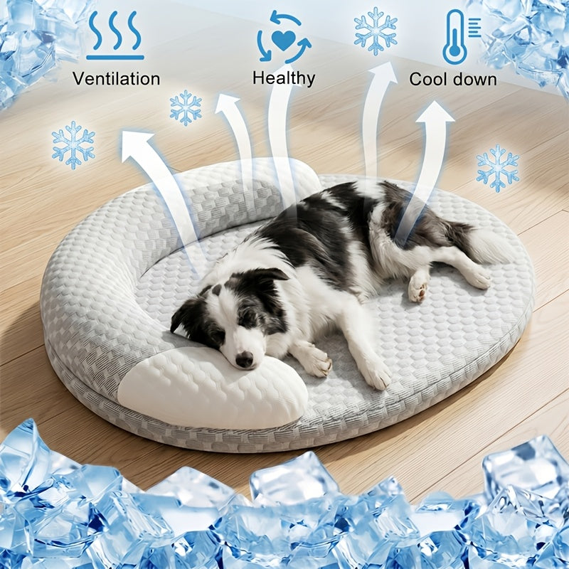 Cama Ortopdica Refrescante para Ces Cama de Vero Respirvel para Animais de Estimao com Borda Elevada Tapete Macio Lavvel para Ces Pequenos a Mdios e Gatos Tapete Antiderrapante para Uso em Todas as Estaes