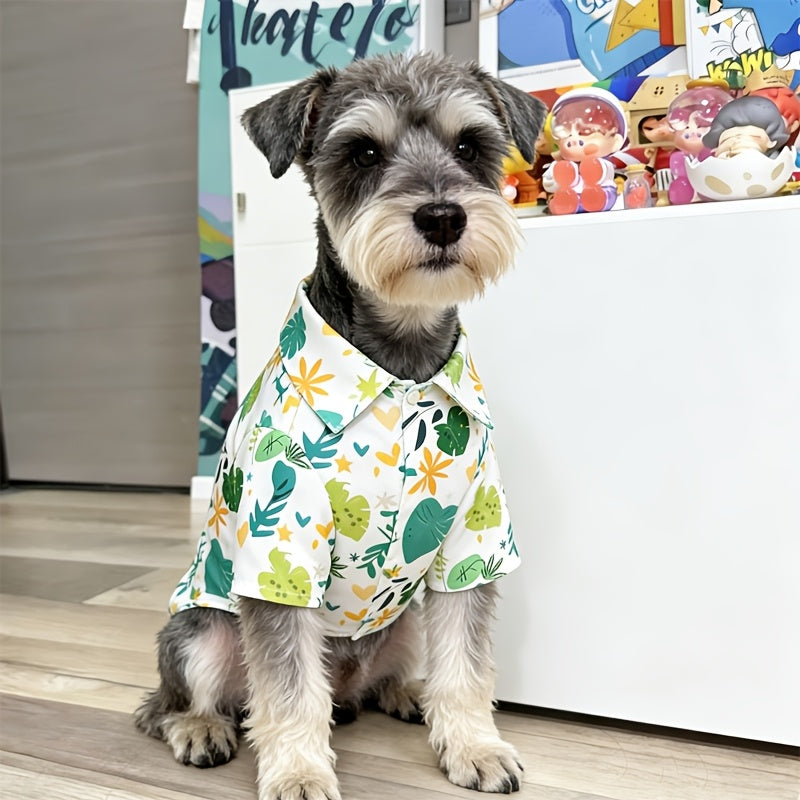 Camisola para animais de estimao estilo havaiano  Com padro floral e folha de bambu com tartaruga nas costas Tshirt com padro de gatoco temtico de praia Top fino com botes de lapela Adequado para ces de porte pequeno e mdio e perfeito para
