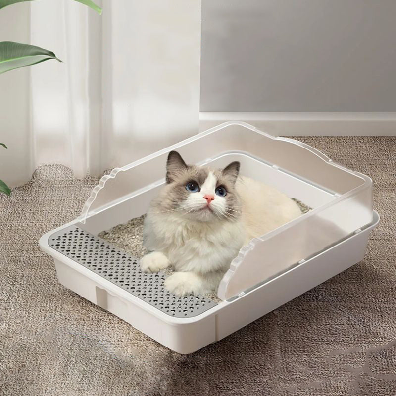 1pc Caixa de Areia para Gatos Aberta Branco Leite com Colher AntiSalpicadura Ventilada Prova de Odores Perfeito para Presente