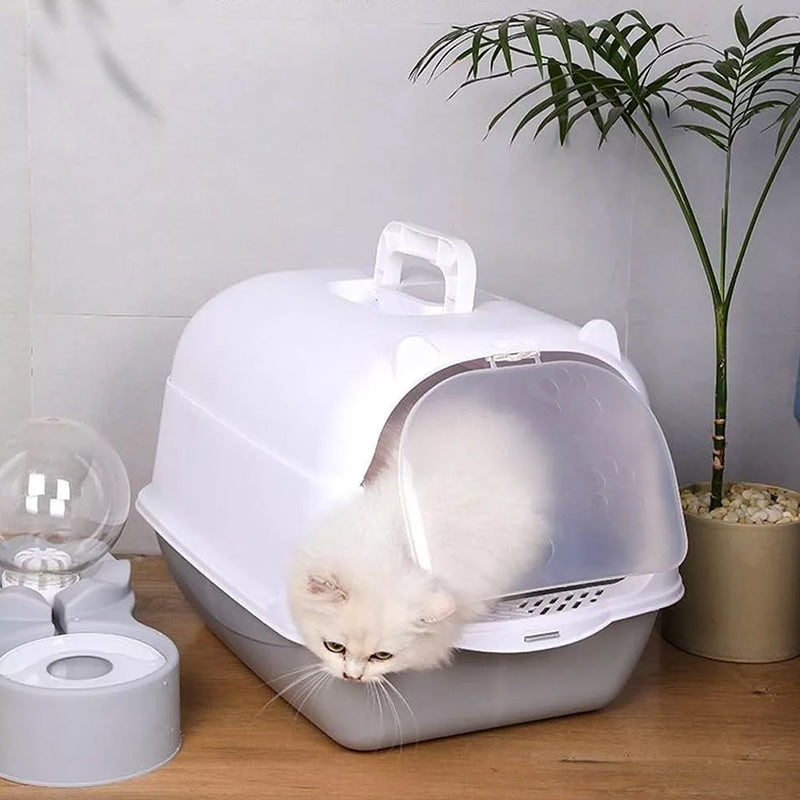 Caixa de Areia para Gatos Kit Completo  Design Adorvel Fechada Totalmente com Neutralizador de Odores Presente Ideal para Amantes de Pets Perfeito para Natal Disponvel em Cinza e Rosa