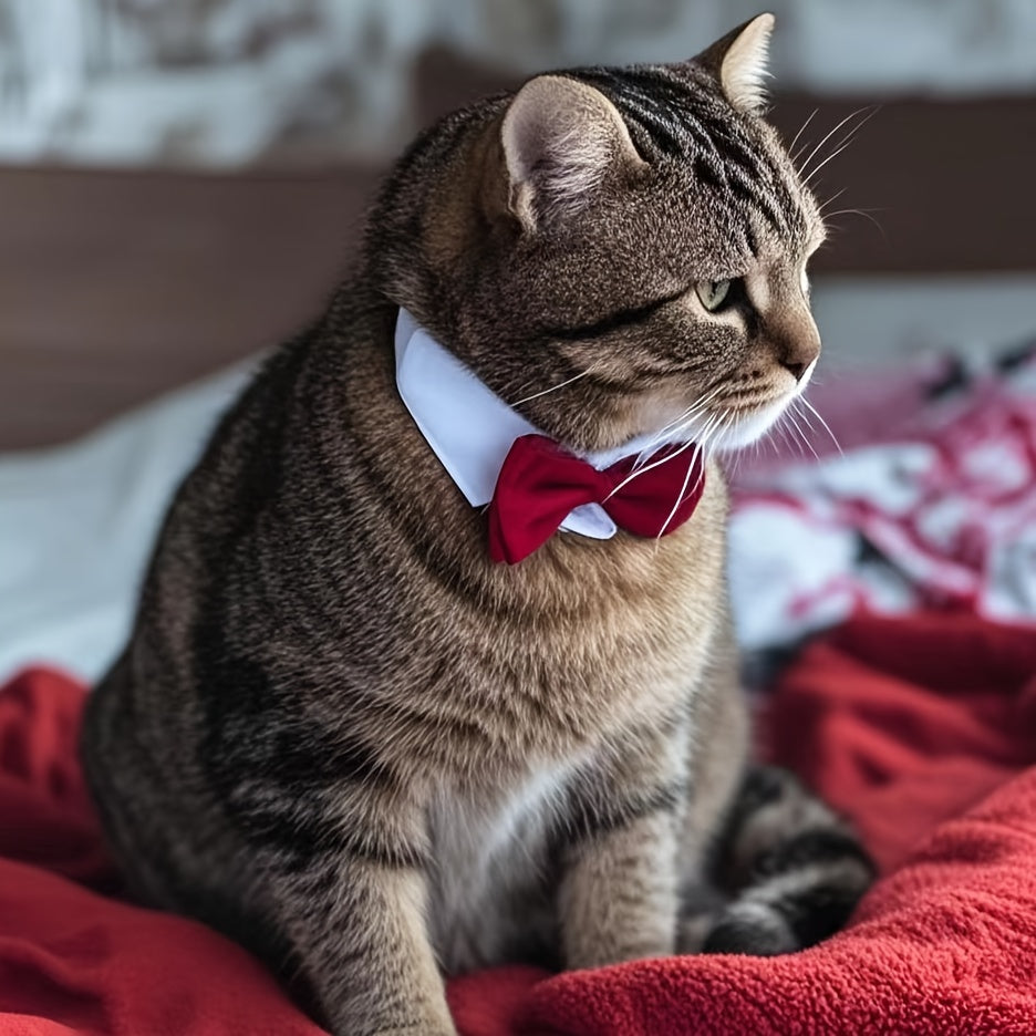 1 pea Lao de Casamento para Animais de Estimao Lao Vermelho para Co e Gato Estilo Gentleman de Camada Dupla Acessrio Festivo para Feriados Fantasia para Eventos Especiais