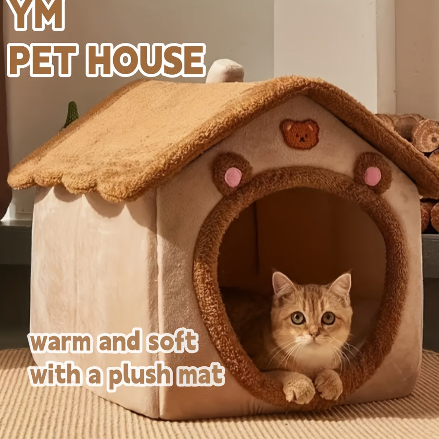 Cama Aconchegante para Gatos  Destacvel e Lavvel Interior de Pelcia Macia Ninho Quente de Inverno para Gatos e Ces Pequenos Montagem Fcil Cama Fofa para Gatos